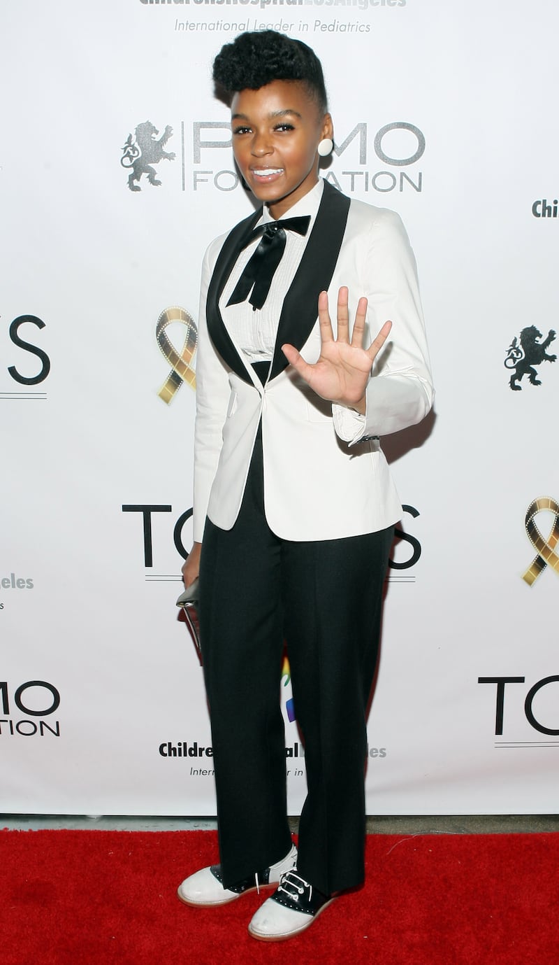 Janelle Monae, wearing a black and white suit, at a benefit for the Children's Hospital Los Angeles on February 5, 2009. FilmMagic