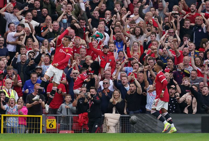 Cristiano Ronaldo celebrates scoring his, and Manchester United's, second goal in their win over Newcastle United at Old Trafford on Saturday, September 11. PA