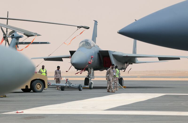 Fighter jets sit on the tarmac at Saudi Arabia’s first World Defence Show in Riyadh. AFP