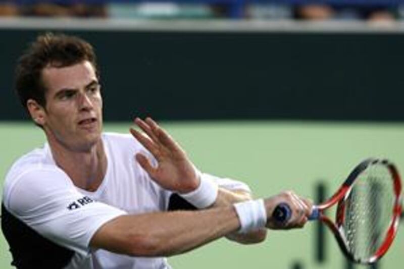 Andy Murray of Britain in action against the American James Blake whom he beat 6-2, 6-2 on the opening day of the inaugural Capitala World Tennis Championship at the Abu Dhabi International Tennis Complex.