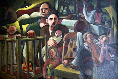 'Unemployed' (1972) by Maureen Scott shows the chaos of a family struggling in a bedsit. Courtesy Bethlem Gallery