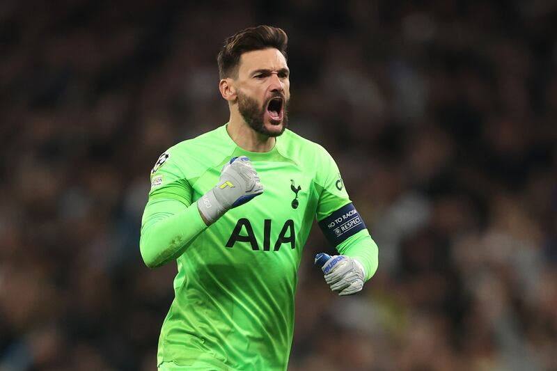 Hugo Lloris celebrates Tottenham's leveller. Getty