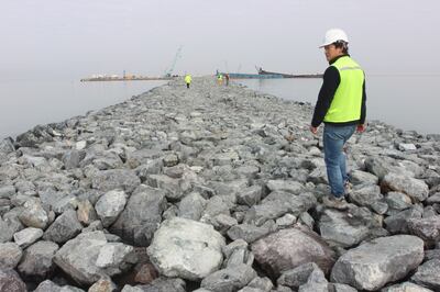 Work in progress on the breakwater at Iraq's Al Faw port in 2016.  Reuters