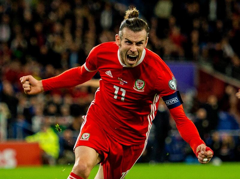 Gareth Bale celebrates scoring Wales' equaliser against Croatia at the Cardiff City Stadium. EPA