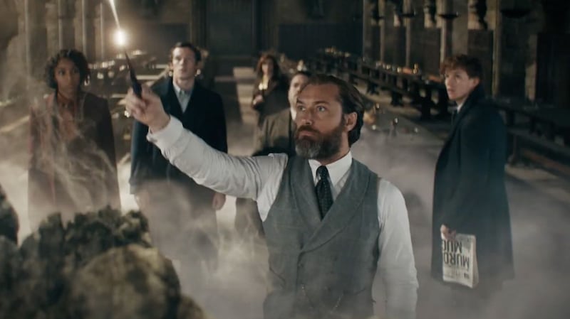 Jude Law as young Albus Dumbledore and Eddie Redmayne, right, as Newt Scamander in the 'Fantastic Beasts: The Secrets of Dumbledore'. Photo: YouTube / Warner Bros Pictures