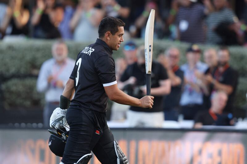 New Zealand’s Ross Taylor acknowledges the crowd after being dismissed in his final ODI. AFP