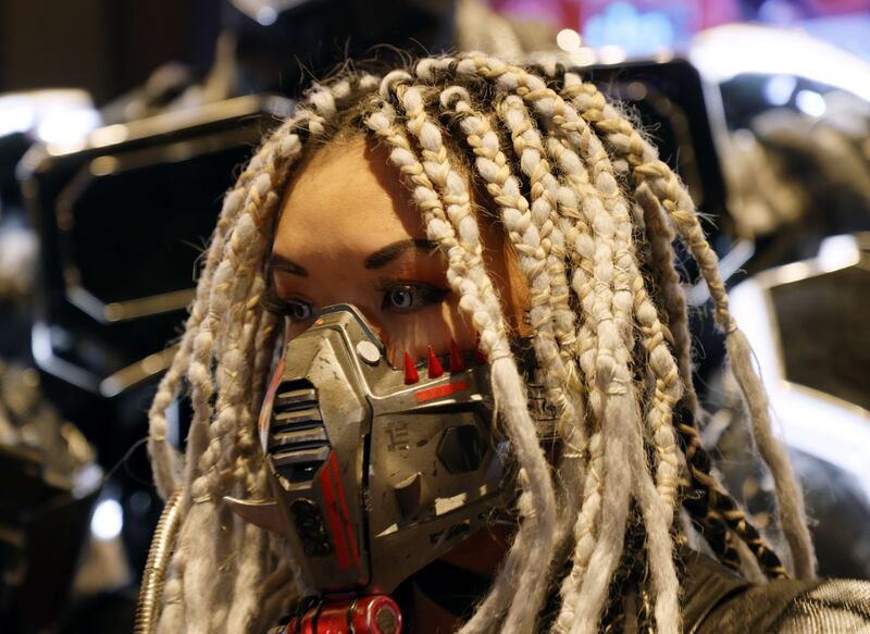 Cosplayer Mzre Yuen attends Jake Paul's news conference to promote his Showtime pay-per-view boxing event against Tommy Fury at Resorts World Las Vegas. AFP