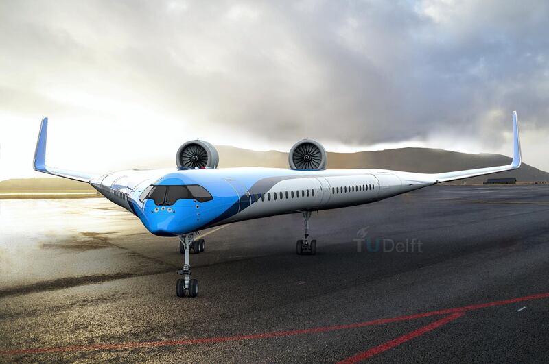 The Flying-V is a design for a highly energy-efficient long-distance aeroplane. Courtesy Edwin Wallet