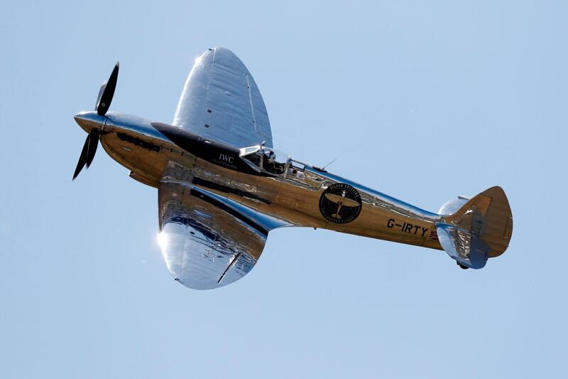 British aviator Matt Jones takes off in the Silver Spitfire plane. Adrian Dennis / AFP