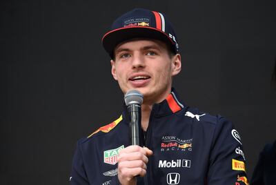 Aston Martin Red Bull Racing driver Max Verstappen speaks during a talk session for the media at Hononda Motor's headquarters in Tokyo on March 9, 2019.  The season-opening Australian Grand Prix will be held on March 17. / AFP / Kazuhiro NOGI
