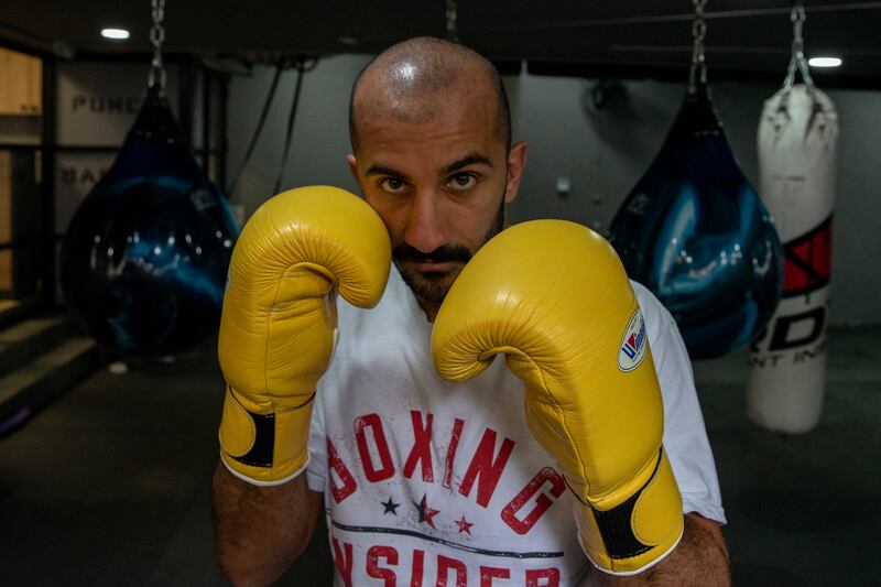 Lebanon's first professional boxer Nadim Salloum, left, prepares for an upcoming super middleweight fight against Kenny Chery in New York on October 8, 2021. Photo: Matt Kynaston