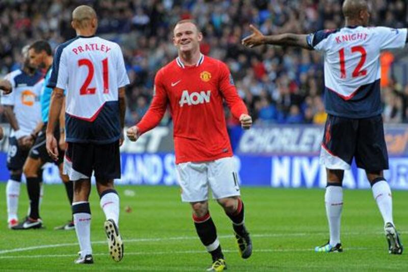 Wayne Rooney looked pretty happy after completing his second hat trick in as many games by scoring Manchester United's final goal in 5-0 blowout of Bolton.