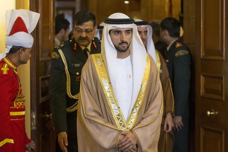 Sheikh Hamdan bin Mohammed, Crown Prince of Dubai, attends a meeting with Pranab Mukherjee President of India (not shown), before a meeting at Rashtrapati Bhavan. Ryan Carter / Crown Prince Court — Abu Dhabi