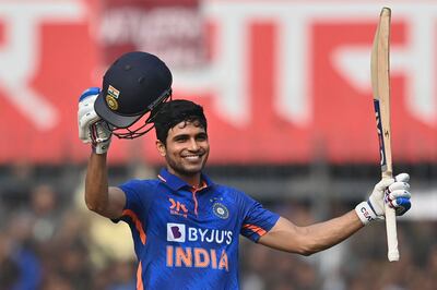 India's Shubman Gill celebrates after scoring his century. AFP