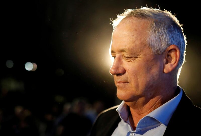 Benny Gantz, leader of Blue and White party, attends an election campaign event in Kfar Ahim. Reuters