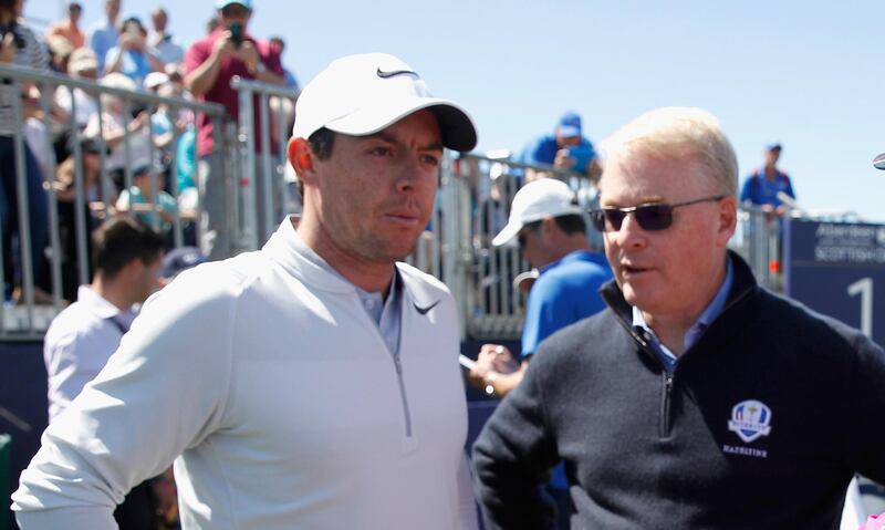 Keith Pelley, right, was philosophical about the absence of Rory McIlroy, left, and Henrik Stenson. Gregory Shamus / Getty Images