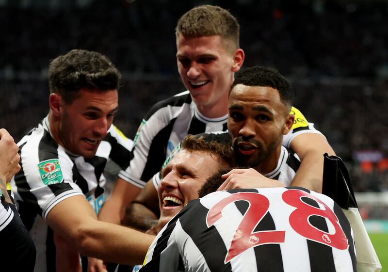 Newcastle United's Dan Burn celebrates scoring the first goal. Action Images