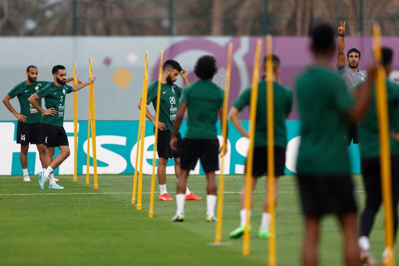 Saudi Arabia players take part in a training session as they prepare to face Argentina at the World Cup. AFP