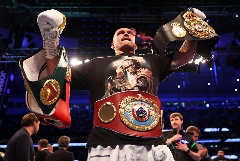 Oleksandr Usyk after beating Anthony Joshua in their heavyweight title bout at the Tottenham Hotspur Stadium in London, on Saturday, September  25, 2021. Getty