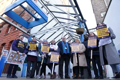 Royal College of Nursing general secretary Pat Cullen, fourth from right,  on the picket line outside Great Ormond Street Hospital in London in February. PA