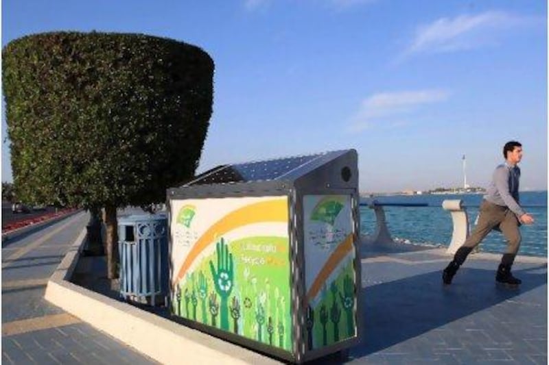 About 200kg of waste is being collected from the existing bins on the Corniche every two days, with about 60 to 70 per cent of it segregated correctly by the public, according to Visuals Advertising. Ravindranath K / The National