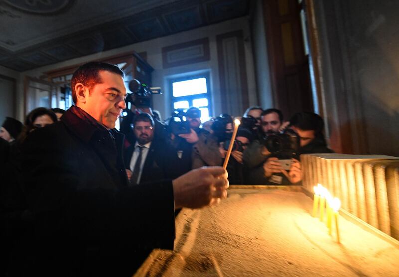 ISTANBUL, TURKEY - FEBRUARY 06: Greek Prime Minister Alexis Tsipras lights a candle as he visits the Theological School of Halki in Heybeliada Island on February 06, 2019 in Istanbul, Turkey. Tsipras is the first serving Greek prime minister to visit the Halki seminary on the island in 90 years. Halki seminary produced both lay and religious leaders, including Patriarch Bartholomew, before Turkey shut it down in 1971. (Photo by Burak Kara/Getty Images)