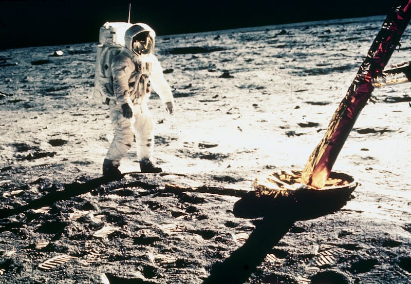 UNITED STATES - MAY 30:  Aldrin is shown beside the foot of the Lunar Module. Apollo 11, carrying astronauts Neil Armstrong - Commander, Michael Collins - Command Module pilot and Edwin Aldrin - Lunar Module pilot, was the first manned lunar landing mission. It was launched on 16th July 1969 and Armstrong and Aldrin became the first and second men to walk on the moon on 20th July 1969. Collins remained in lunar orbit while Armstrong and Aldrin were on the surface. The astronauts returned to Earth on 24th July 1969.  (Photo by SSPL/Getty Images)
