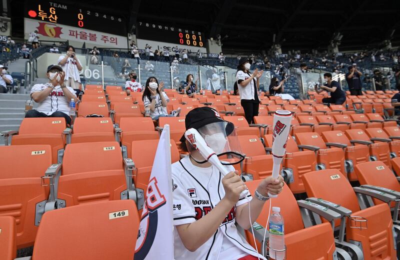 Fans during the match between Doosan Bears and LG Twins at Jamsil Stadium in Seoul. AFP