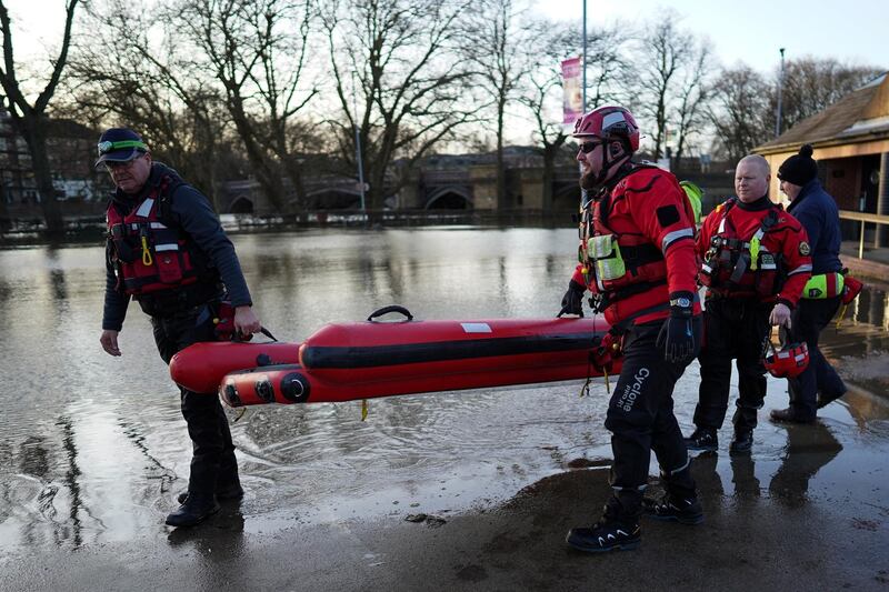A rescue boat is lifted from the water by Mountain Rescue crews after a river patrol on the River Ouse in York as it continues to rise potentially causing further flooding as Storm Dennis causes disruption across the country in York, United Kingdom. Getty Images