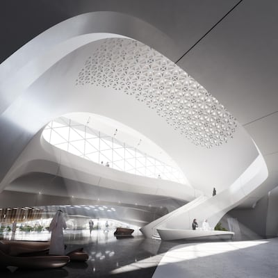 A rendering of the interior of Bee���ah Headquarters Sharjah, UAE. Render by MIR ��Zaha Hadid Architects