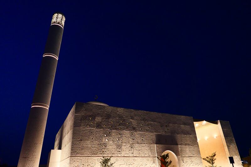 The mosque at dusk.