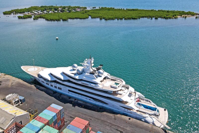 The superyacht 'Amadea' is docked at the Queens Wharf in Lautoka, Fiji. AP