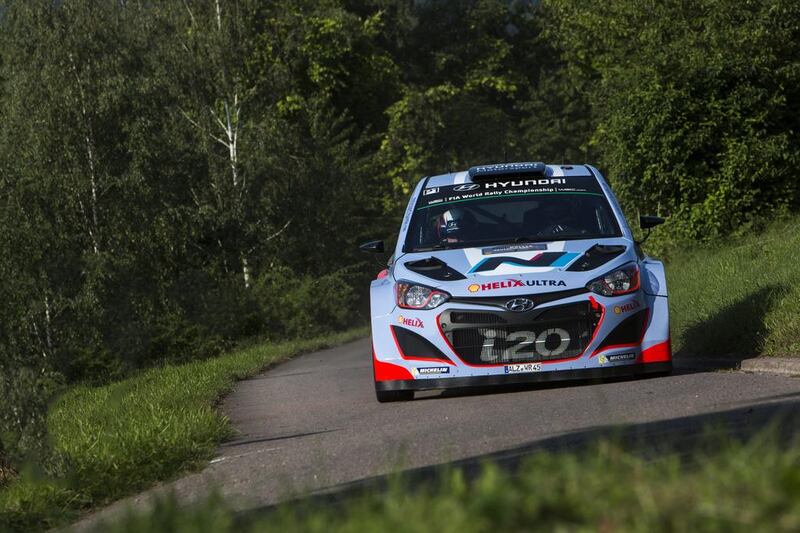 Thierry Neuville takes his Hyundai I20 for a shakedown cruise prior to today’s Rally Germany at Trier. EPA Photo