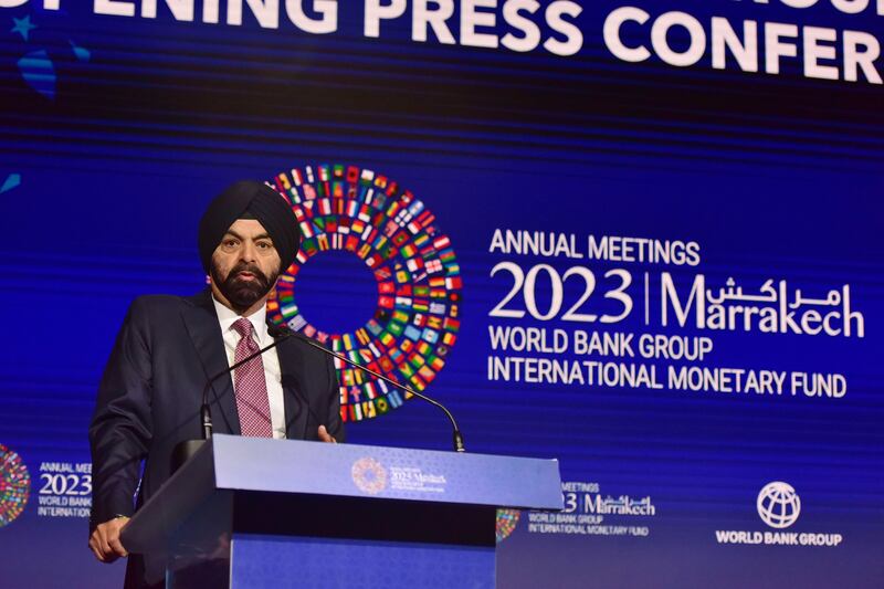 World Bank president Ajay Banga at the opening press conference of the World Bank annual meeting in Marrakesh. EPA