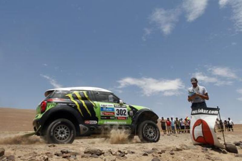 Mini driver Stephane Peterhansel competes in stage five of the Dakar Rally.