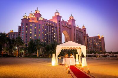 Atlantis, The Palm is offering a romantic candlelit dinner on its Royal Beach. Courtesy Atlantis, The Palm