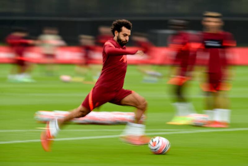 Mohamed Salah during Liverpool's training session in Kirkby.