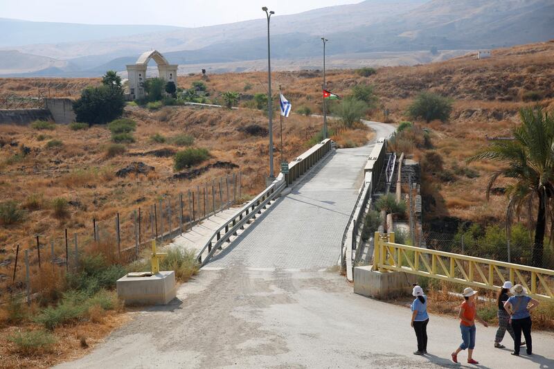 In this Oct. 21, 2019 file photo, Israelis visit the Naharayim park on Israel-Jordan border. The Naharayim park opened 25 years ago as a symbol of the landmark peace agreement between Israel and Jordan. AP Photo
