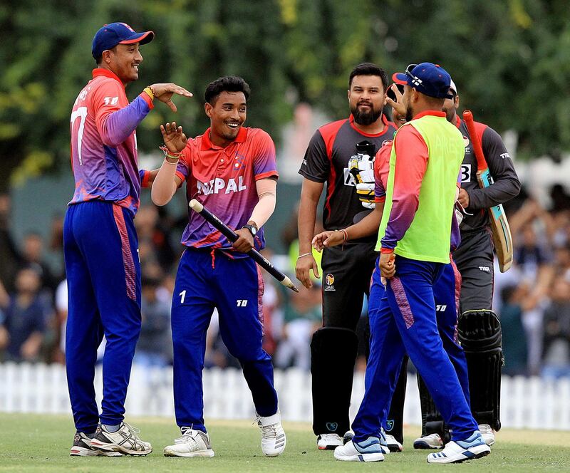 Dubai, February, 03,2019: Nepal players celebrates after winning the final T20 match and the series against UAE during at the ICC Global Academy in Dubai. Satish Kumar/ For the National / Story by Paul Radley