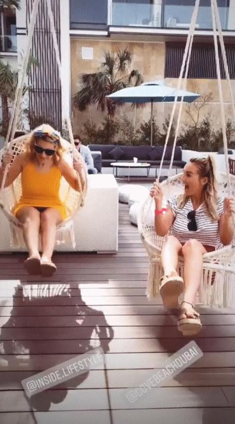 Former Dubai-resident and 'Love Island' star, Laura Anderson, was back in the UAE on January 30. Anderson Instagrammed herself at Mr Miyagis, Cove Beach and chilling out "at home" in Damac Hills. Instagram / Laura AndersonLF00 Celebs in UAE 