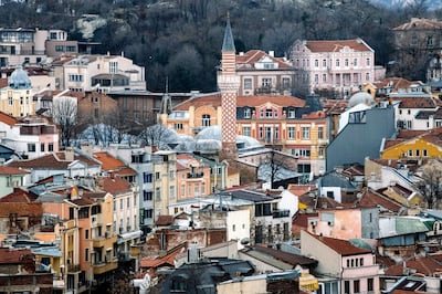 A picture taken on January 7, 2019 shows a view of the old town of Bulgarian southern central city of Plovdiv. - Plovdiv and Italian southern city of Matera were selected as the 2019 European capitals of culture. (Photo by Dimitar DILKOFF / AFP)