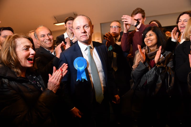 Conservative Mike Freer after winning the Finchley and Golders Green seat in north London in 2019. Getty Images