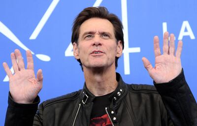 Actor Jim Carrey poses for photographers at the photocall of the film 'Jim & Andy: The Great Beyond'. AP 