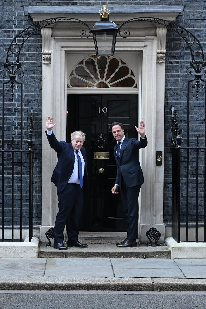 British Prime Minister Boris Johnson meets Dutch Prime Minister Mark Rutte at Downing Street to plot the next steps against Russia. Getty