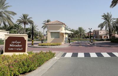 DUBAI, UNITED ARAB EMIRATES , June 23  – 2020 :- View of the entrance of gate no 1 at the Mirador in the Arabian Ranches in Dubai. (Pawan Singh / The National) For News.