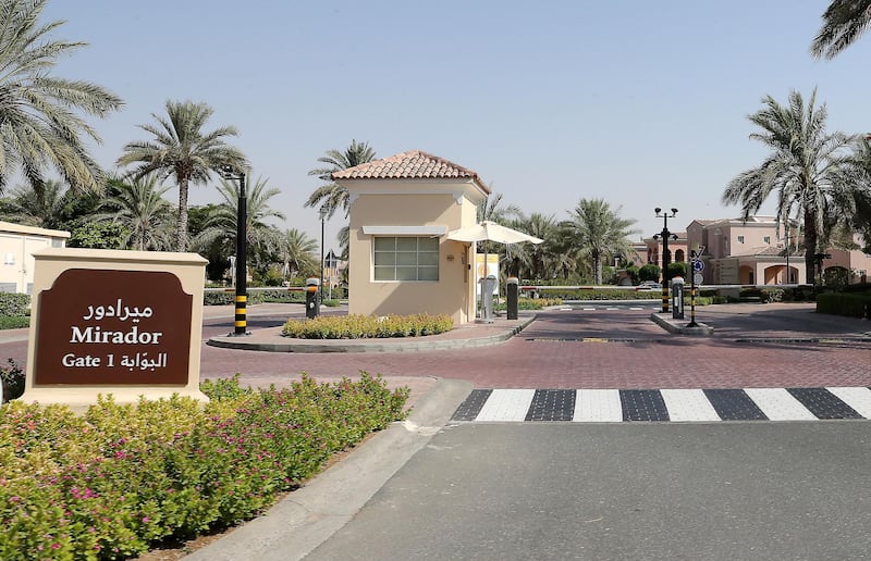 DUBAI, UNITED ARAB EMIRATES , June 23  – 2020 :- View of the entrance of gate no 1 at the Mirador in the Arabian Ranches in Dubai. (Pawan Singh / The National) For News.
