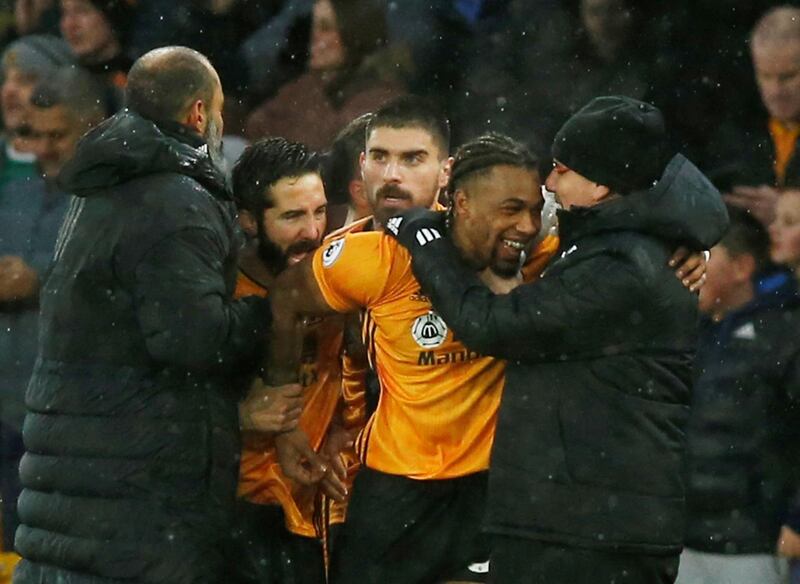 Wolverhampton Wanderers' goalscorer Adama Traore celebrates. Reuters
