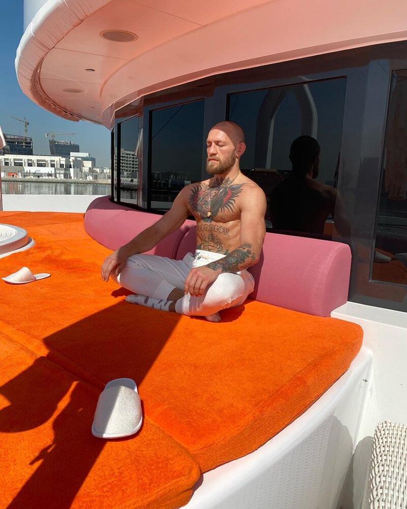 Conor McGregor on board a luxury yacht in Abu Dhabi ahead of his fight with Dustin Poirier at UFC 257. @TheNotoriousMMA / Twitter