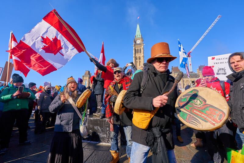 The protests brought Canada's capital to a standstill for a second day on Sunday. EPA