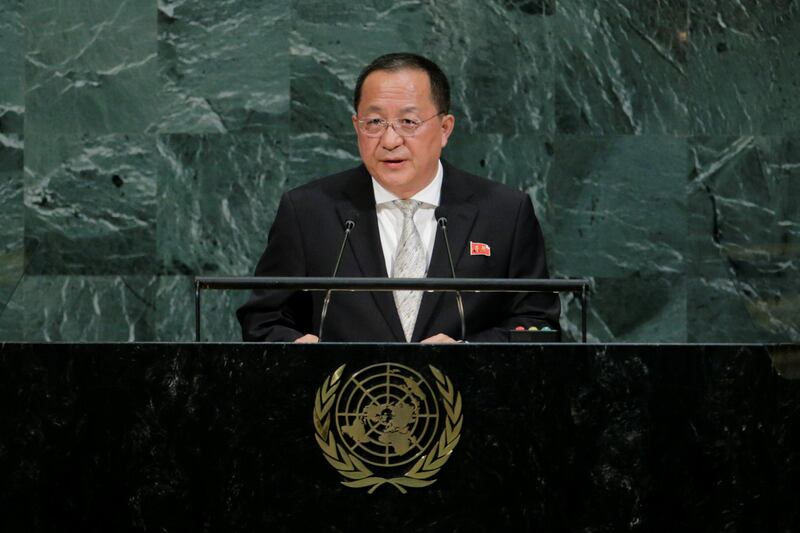 North Korean Foreign Minister Ri Yong-ho addresses the 72nd United Nations General Assembly at U.N. headquarters in New York, U.S., September 23, 2017. REUTERS/Eduardo Munoz